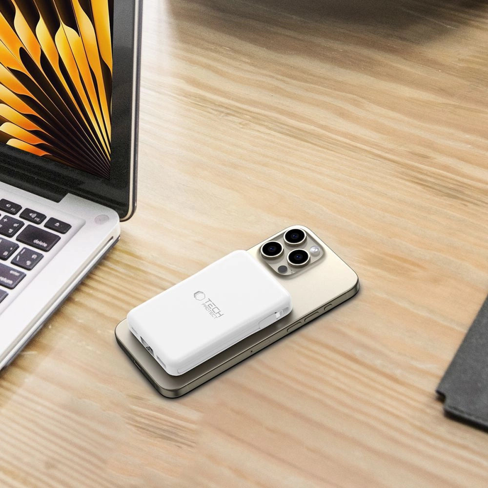 Tech-Protect LifeMag PB31 Power Bank with MagSafe 10000mAh 15W USB-C / USB-A / Built-in USB-C / Lightning Cables - White_6