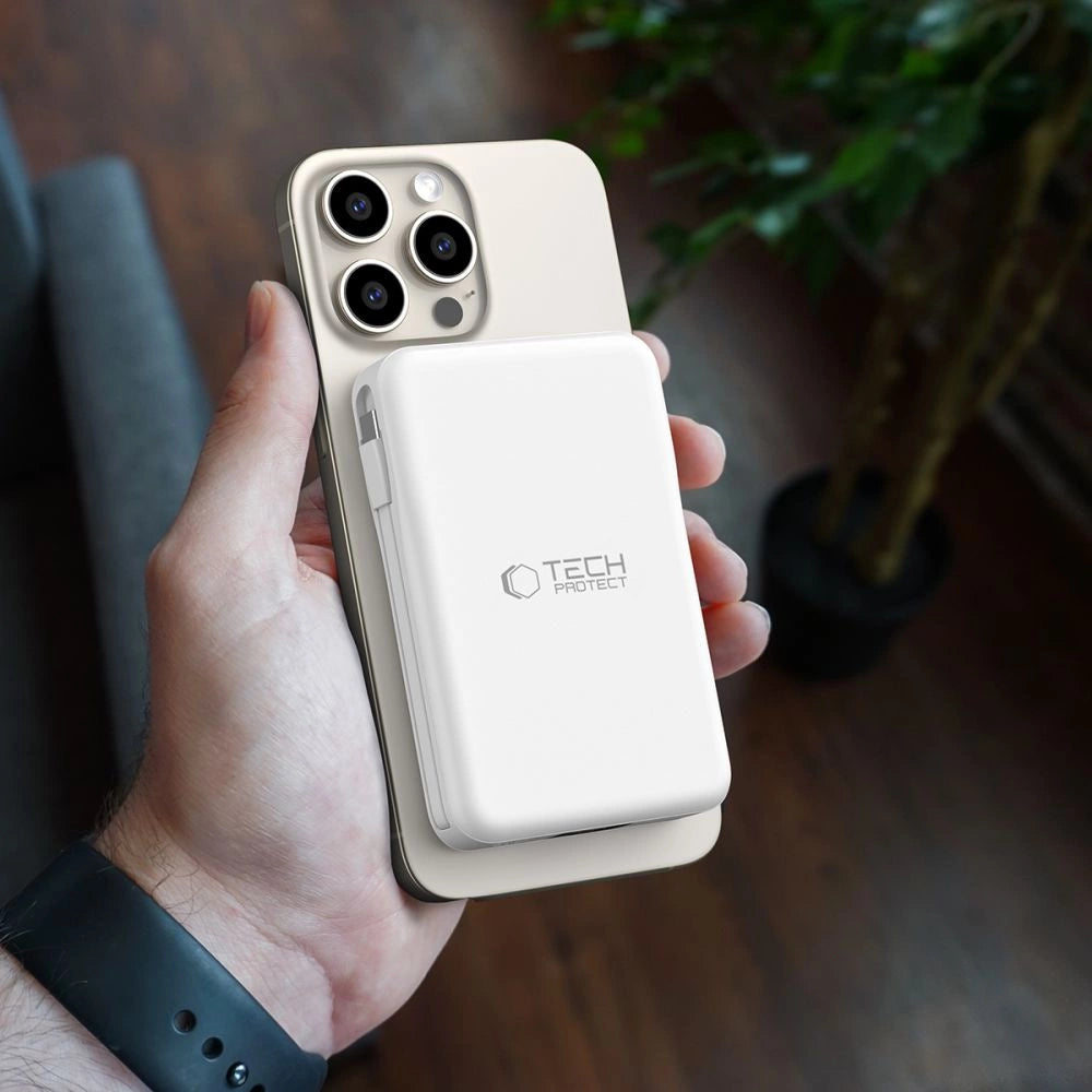 Tech-Protect LifeMag PB31 Power Bank with MagSafe 10000mAh 15W USB-C / USB-A / Built-in USB-C / Lightning Cables - White_7