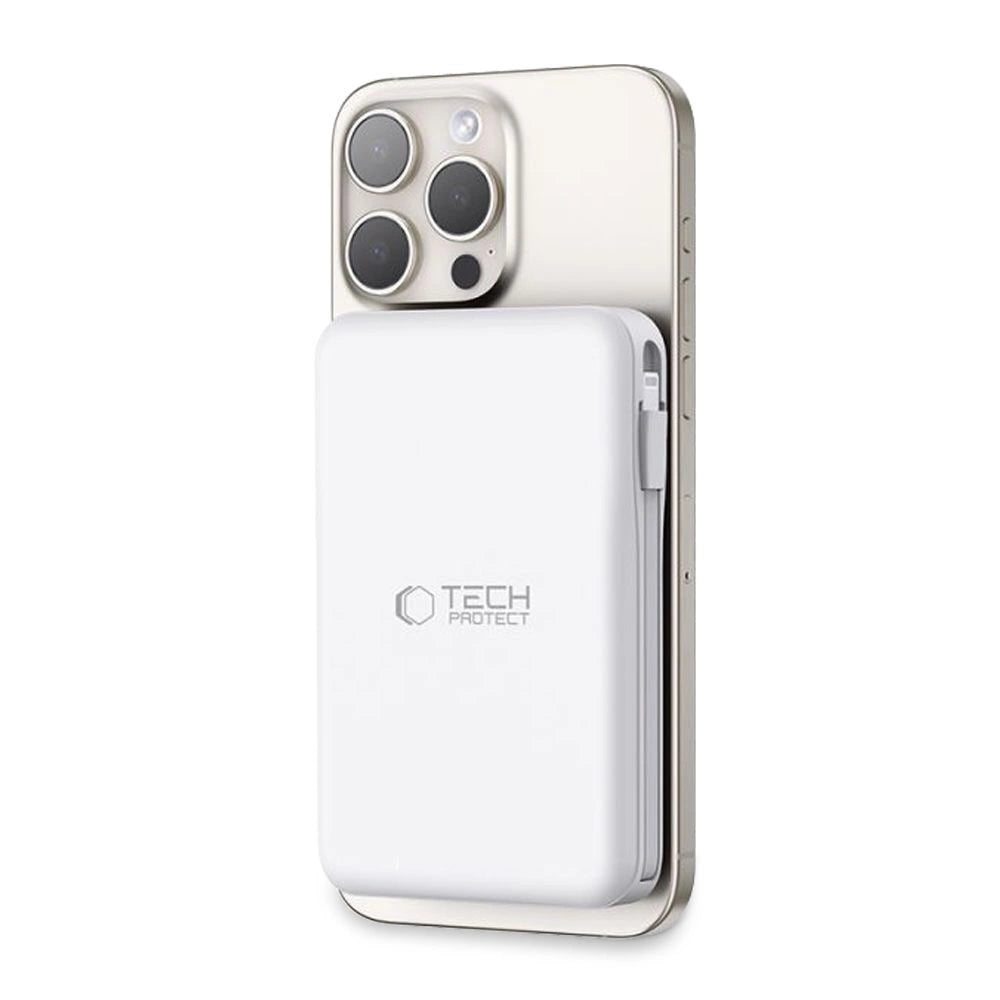 Tech-Protect LifeMag PB31 Power Bank with MagSafe 10000mAh 15W USB-C / USB-A / Built-in USB-C / Lightning Cables - White_8