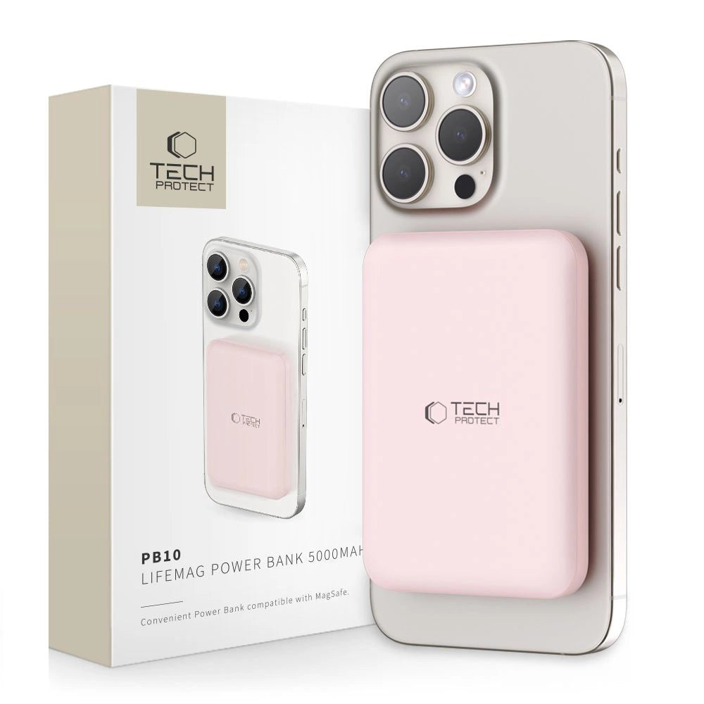 Tech-Protect LifeMag PB10 Powerbank with MagSafe 5000mAh 15W USB-C port - pink + USB-C cable_0