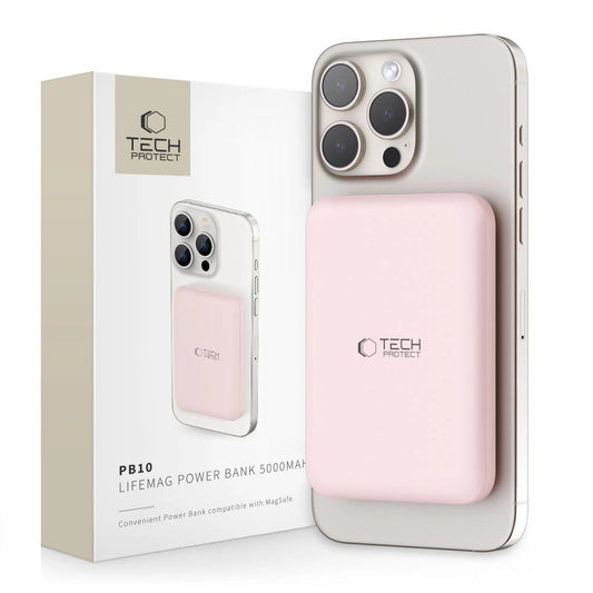 Tech-Protect LifeMag PB10 Powerbank with MagSafe 5000mAh 15W USB-C port - pink + USB-C cable_0