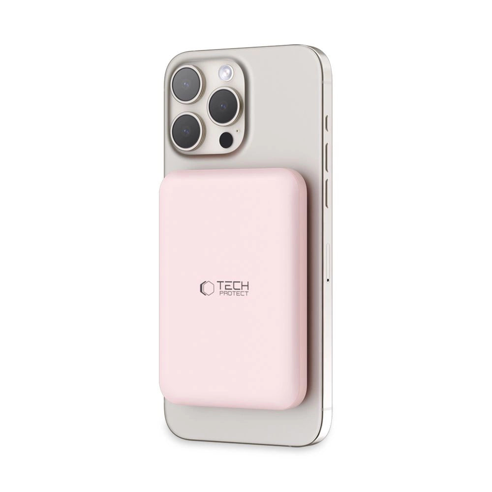 Tech-Protect LifeMag PB10 Powerbank with MagSafe 5000mAh 15W USB-C port - pink + USB-C cable_1