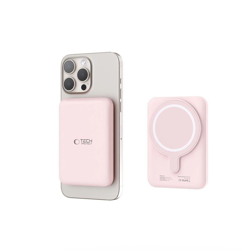 Tech-Protect LifeMag PB10 Powerbank with MagSafe 5000mAh 15W USB-C port - pink + USB-C cable_4
