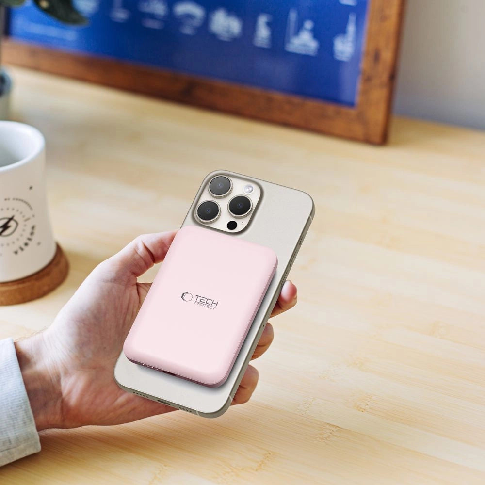 Tech-Protect LifeMag PB10 Powerbank with MagSafe 5000mAh 15W USB-C port - pink + USB-C cable_7
