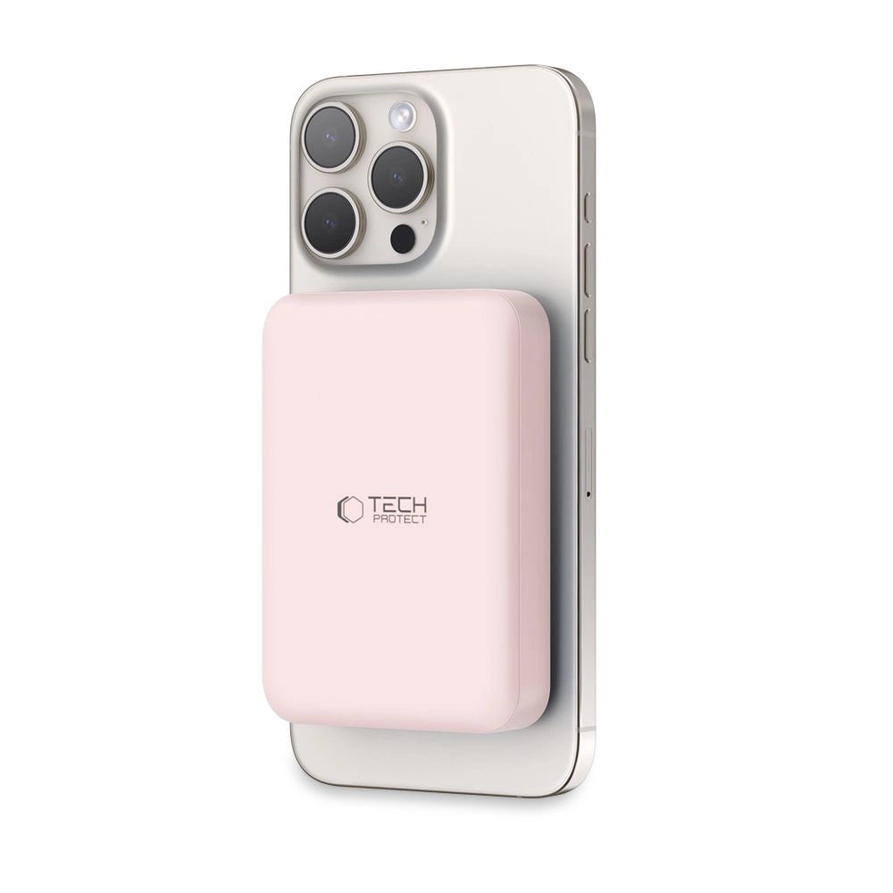 Tech-Protect LifeMag PB11 Powerbank with MagSafe 10000mAh 15W USB-C port - pink + USB-C cable_1