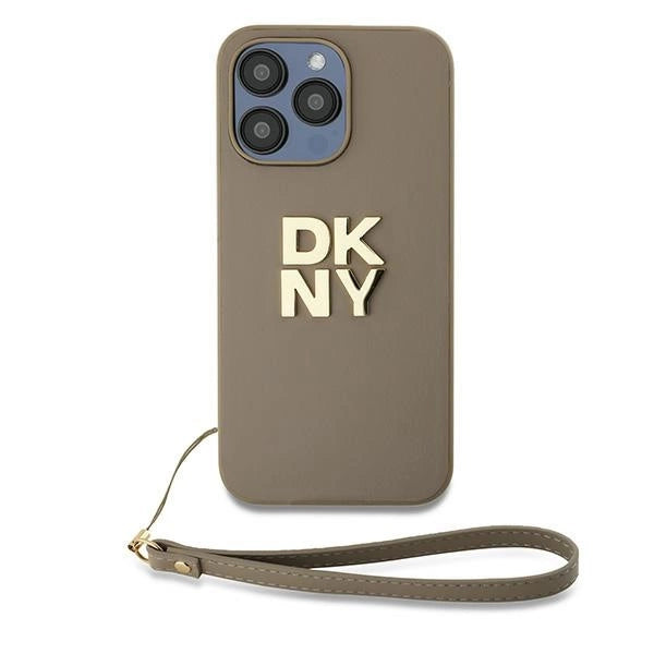 DKNY Wrist Strap Stock Logo case for iPhone 15 Pro - beige_1