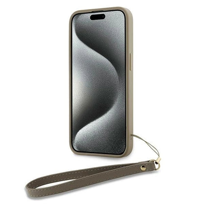 DKNY Wrist Strap Stock Logo case for iPhone 15 Pro - beige_3