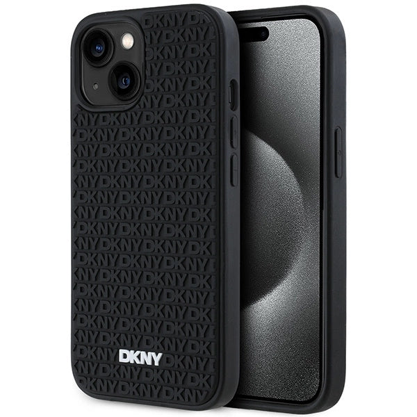 DKNY 3D Rubber Repeat Pattern case for iPhone 15 Plus - black_0