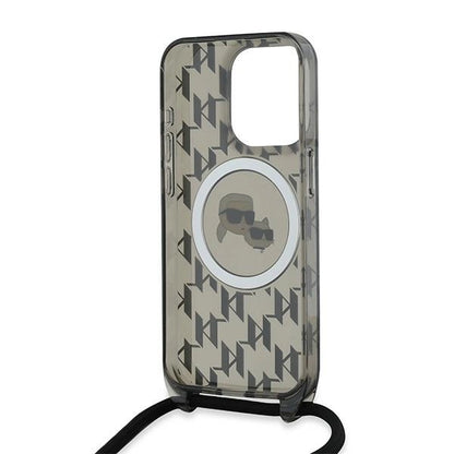 Karl Lagerfeld IML Crossbody Monogram Karl &amp; Choupette Head MagSafe Case for iPhone 15 Pro - Black_5