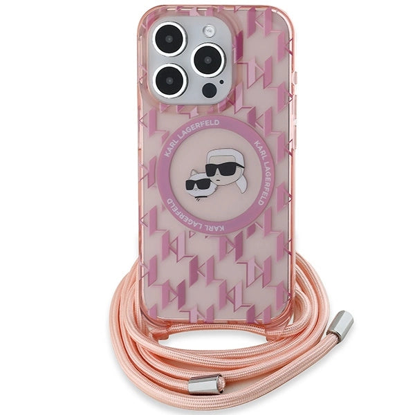 Karl Lagerfeld IML Crossbody Monogram Karl &amp; Choupette Head MagSafe case for iPhone 15 Pro - pink_1