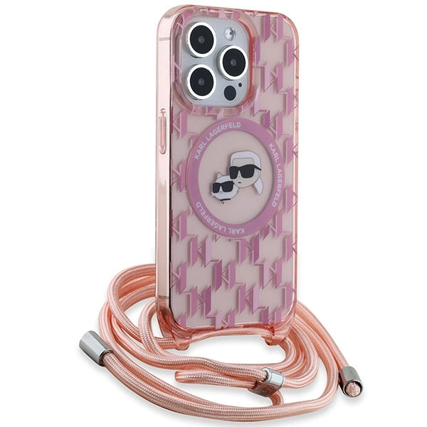 Karl Lagerfeld IML Crossbody Monogram Karl &amp; Choupette Head MagSafe case for iPhone 15 Pro - pink_2