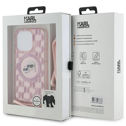 Karl Lagerfeld IML Crossbody Monogram Karl &amp; Choupette Head MagSafe case for iPhone 15 Pro - pink_6