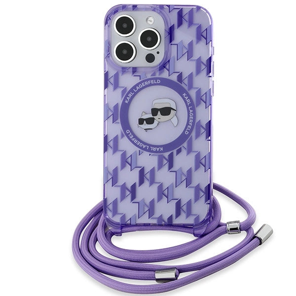 Karl Lagerfeld IML Crossbody Monogram Karl &amp; Choupette Head MagSafe case for iPhone 15 Pro - purple_1