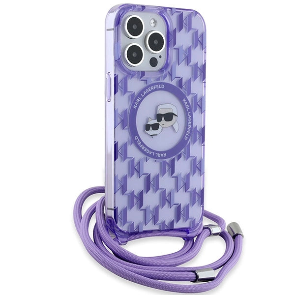 Karl Lagerfeld IML Crossbody Monogram Karl &amp; Choupette Head MagSafe case for iPhone 15 Pro - purple_2