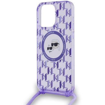 Karl Lagerfeld IML Crossbody Monogram Karl &amp; Choupette Head MagSafe case for iPhone 15 Pro - purple_4