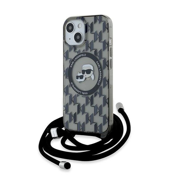Karl Lagerfeld IML Crossbody Monogram Karl &amp; Choupette Head MagSafe Case for iPhone 15 / 14 / 13 - Black_0