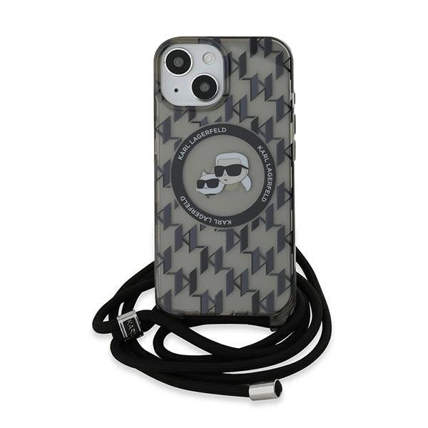 Karl Lagerfeld IML Crossbody Monogram Karl &amp; Choupette Head MagSafe Case for iPhone 15 / 14 / 13 - Black_1