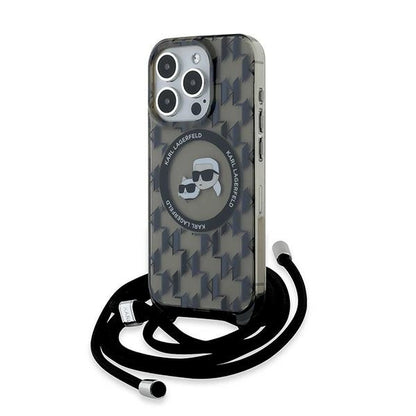 Karl Lagerfeld IML Crossbody Monogram Karl &amp; Choupette Head MagSafe Case for iPhone 15 Pro Max - Black_0