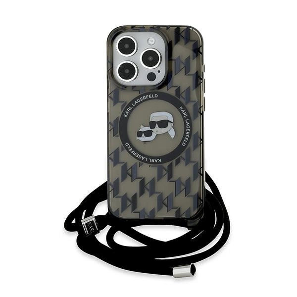 Karl Lagerfeld IML Crossbody Monogram Karl &amp; Choupette Head MagSafe Case for iPhone 15 Pro Max - Black_1