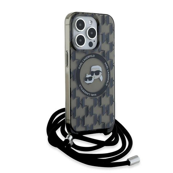 Karl Lagerfeld IML Crossbody Monogram Karl &amp; Choupette Head MagSafe Case for iPhone 15 Pro Max - Black_2