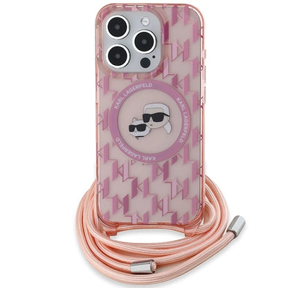 Karl Lagerfeld IML Crossbody Monogram Karl &amp; Choupette Head MagSafe Case for iPhone 15 Pro Max - Pink_1