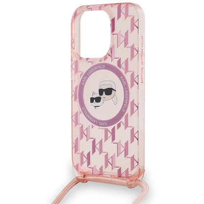 Karl Lagerfeld IML Crossbody Monogram Karl &amp; Choupette Head MagSafe Case for iPhone 15 Pro Max - Pink_4