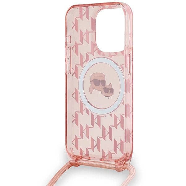 Karl Lagerfeld IML Crossbody Monogram Karl &amp; Choupette Head MagSafe Case for iPhone 15 Pro Max - Pink_5