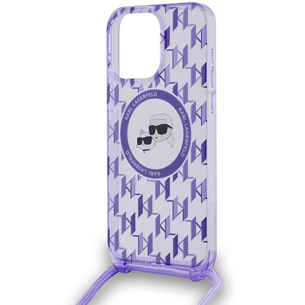 Karl Lagerfeld IML Crossbody Monogram Karl &amp; Choupette Head MagSafe Case for iPhone 15 Pro Max - Purple_4