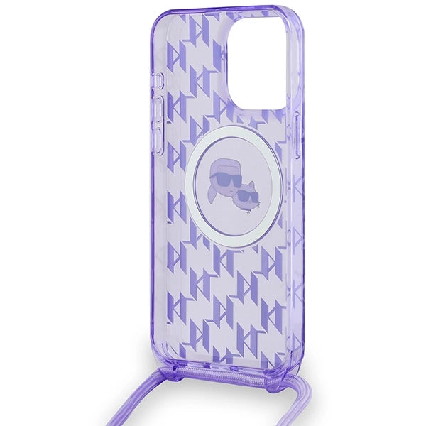 Karl Lagerfeld IML Crossbody Monogram Karl &amp; Choupette Head MagSafe Case for iPhone 15 Pro Max - Purple_5