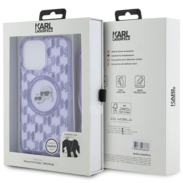 Karl Lagerfeld IML Crossbody Monogram Karl &amp; Choupette Head MagSafe Case for iPhone 15 Pro Max - Purple_6