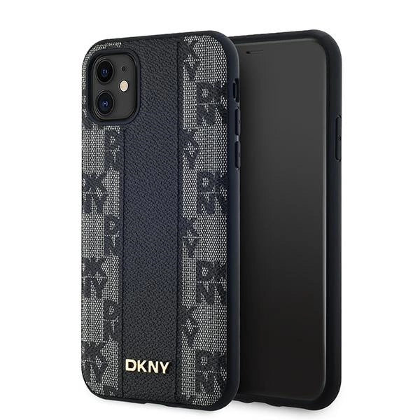 DKNY Leather Checkered Mono Pattern MagSafe Case for iPhone 11 / Xr - Black_0