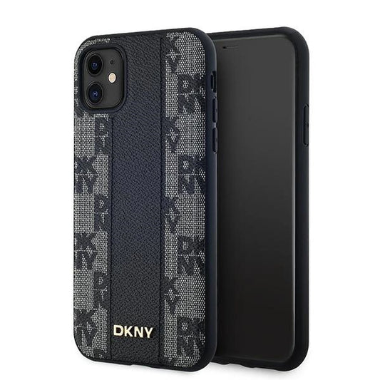DKNY Leather Checkered Mono Pattern MagSafe Case for iPhone 11 / Xr - Black_0