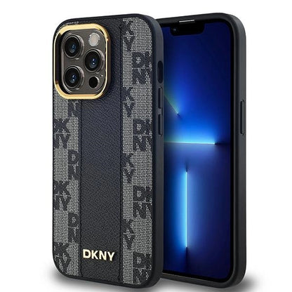 DKNY Leather Checkered Mono Pattern MagSafe Case for iPhone 13 Pro / 13 - Black_0