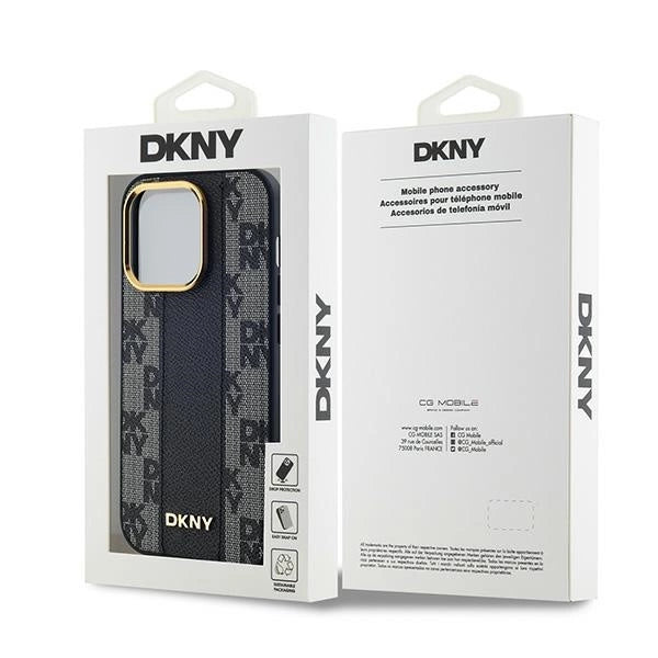 DKNY Leather Checkered Mono Pattern MagSafe Case for iPhone 13 Pro Max - Black_7