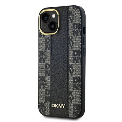 DKNY Leather Checkered Mono Pattern MagSafe Case for iPhone 14/15/13 - Black_1