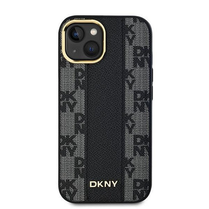 DKNY Leather Checkered Mono Pattern MagSafe Case for iPhone 14/15/13 - Black_2