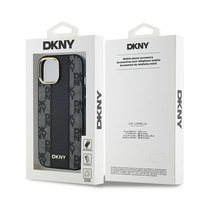 DKNY Leather Checkered Mono Pattern MagSafe Case for iPhone 14/15/13 - Black_7