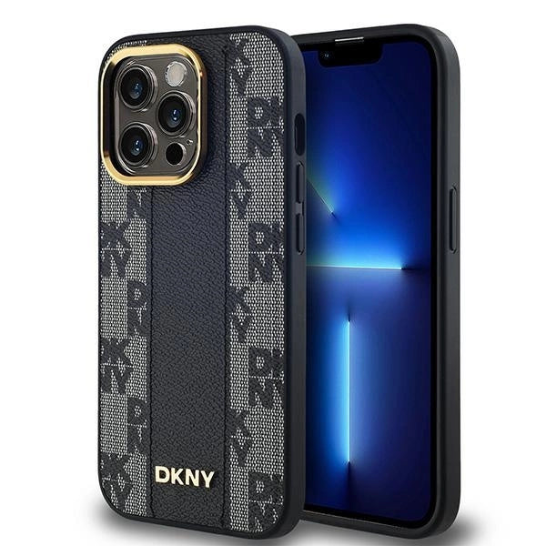 DKNY Leather Checkered Mono Pattern MagSafe Case for iPhone 14 Pro Max - Black_0