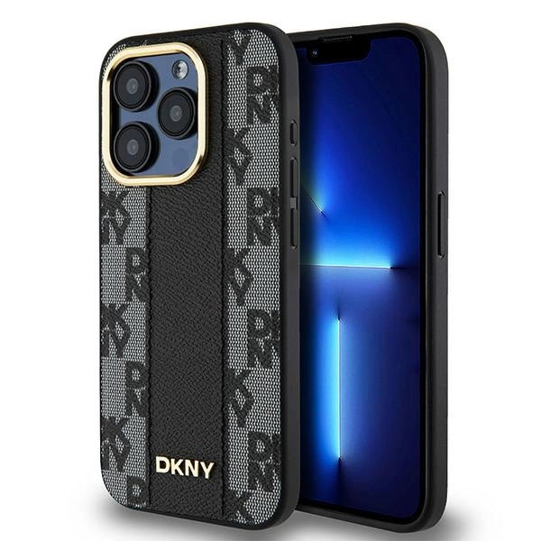 DKNY Leather Checkered Mono Pattern MagSafe case for iPhone 15 Pro - black_0