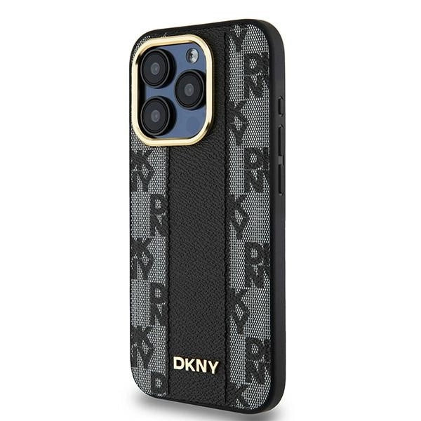 DKNY Leather Checkered Mono Pattern MagSafe case for iPhone 15 Pro - black_1