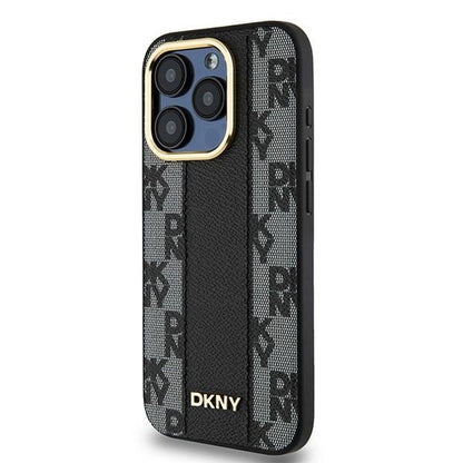 DKNY Leather Checkered Mono Pattern MagSafe case for iPhone 15 Pro - black_1