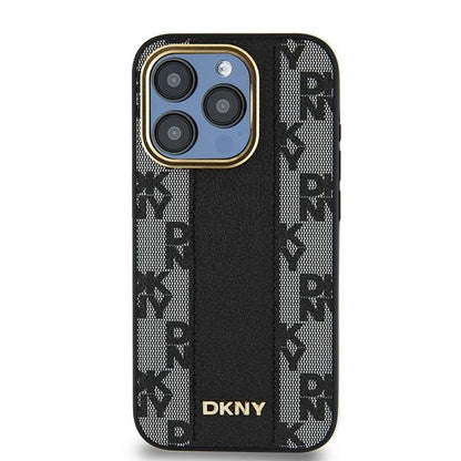 DKNY Leather Checkered Mono Pattern MagSafe case for iPhone 15 Pro - black_2