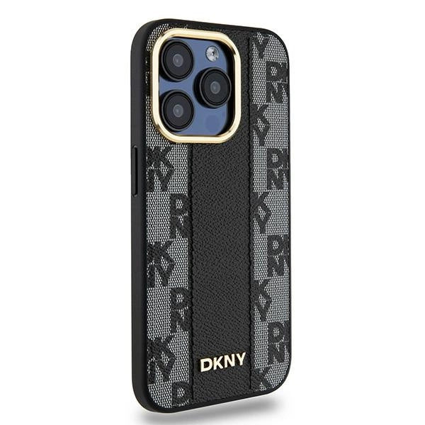 DKNY Leather Checkered Mono Pattern MagSafe case for iPhone 15 Pro - black_3