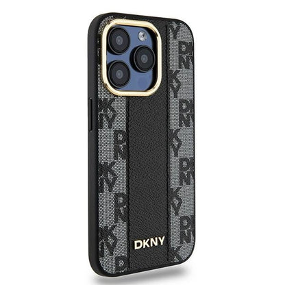 DKNY Leather Checkered Mono Pattern MagSafe case for iPhone 15 Pro - black_3