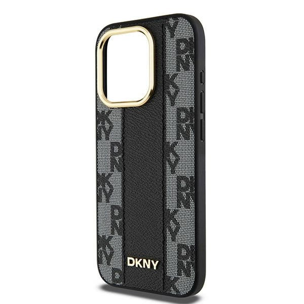 DKNY Leather Checkered Mono Pattern MagSafe case for iPhone 15 Pro - black_5