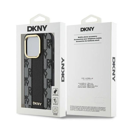 DKNY Leather Checkered Mono Pattern MagSafe case for iPhone 15 Pro - black_7