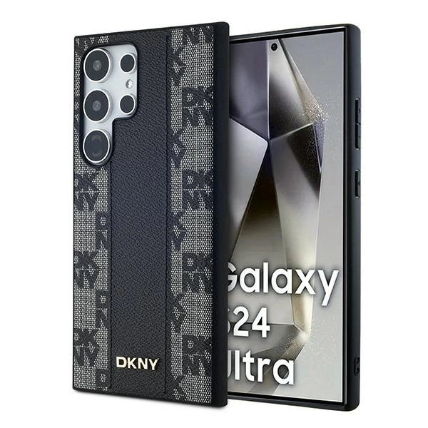DKNY Leather Checkered Mono Pattern MagSafe Case for Samsung Galaxy S24 Ultra - Black_0