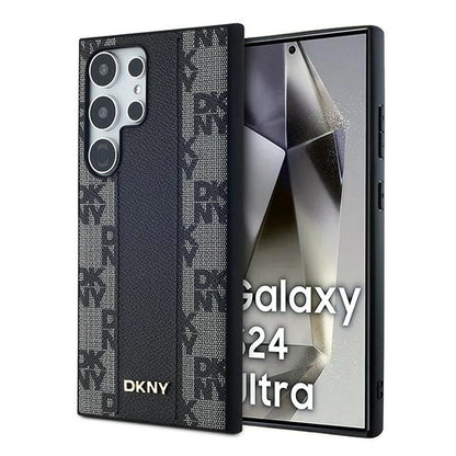 DKNY Leather Checkered Mono Pattern MagSafe Case for Samsung Galaxy S24 Ultra - Black_0