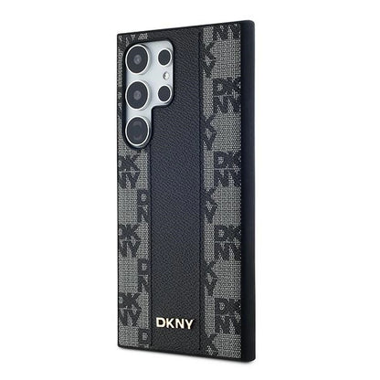 DKNY Leather Checkered Mono Pattern MagSafe Case for Samsung Galaxy S24 Ultra - Black_1