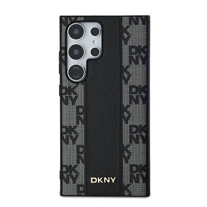 DKNY Leather Checkered Mono Pattern MagSafe Case for Samsung Galaxy S24 Ultra - Black_2